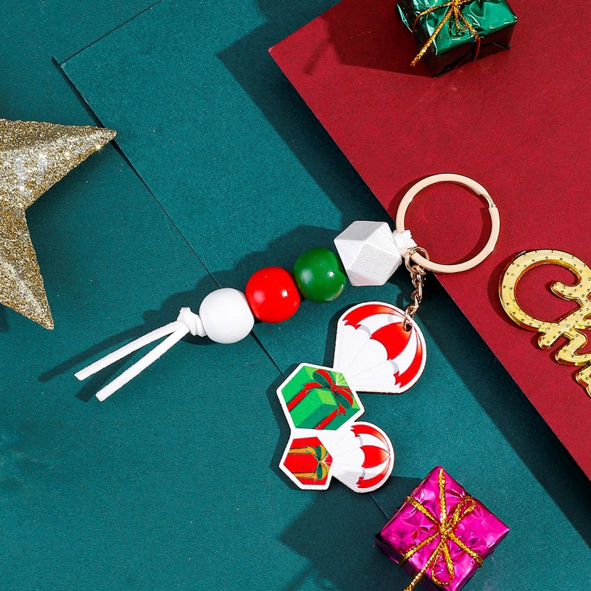 Wholesale Christmas Elk Santa Claus Beaded Keychain